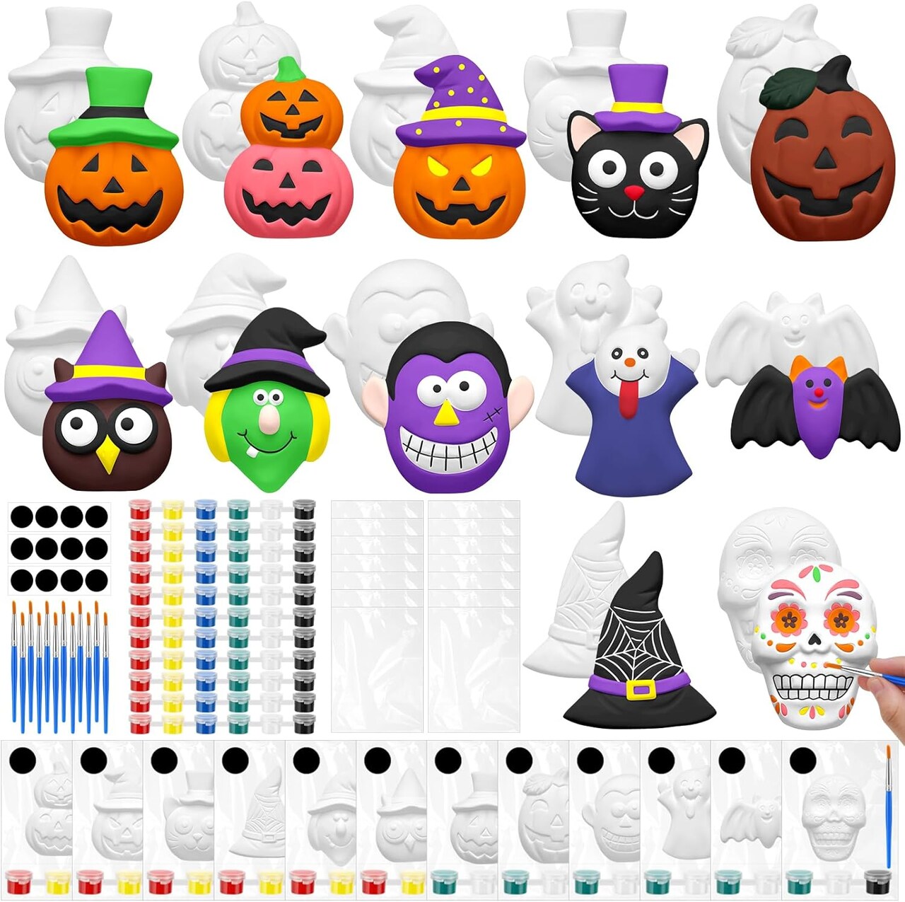 12 Set Halloween Ceramics to Paint DIY Painting Kits with Unpainted Pumpkin